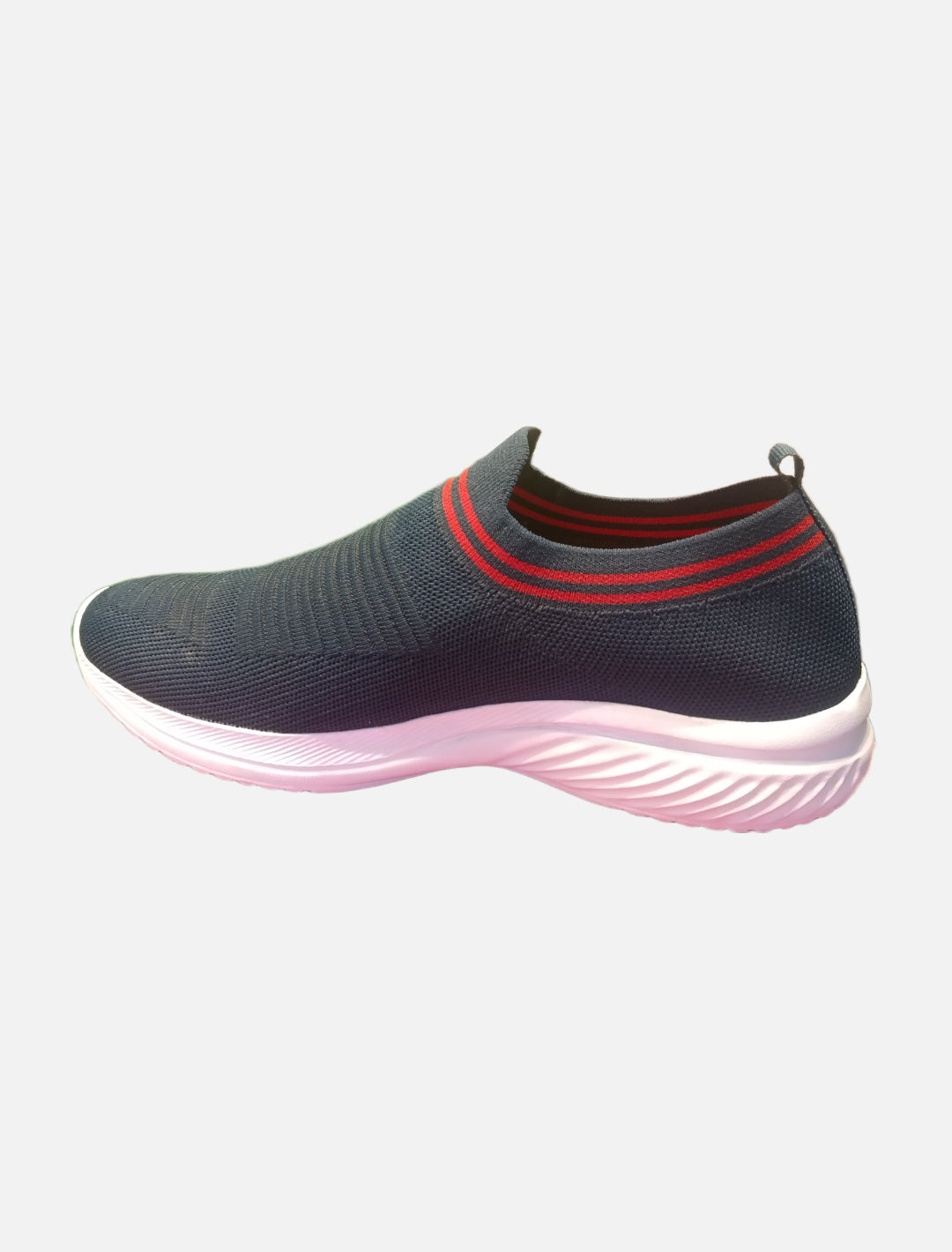 Black Slip-On Shoe with White Sole & Red Accent