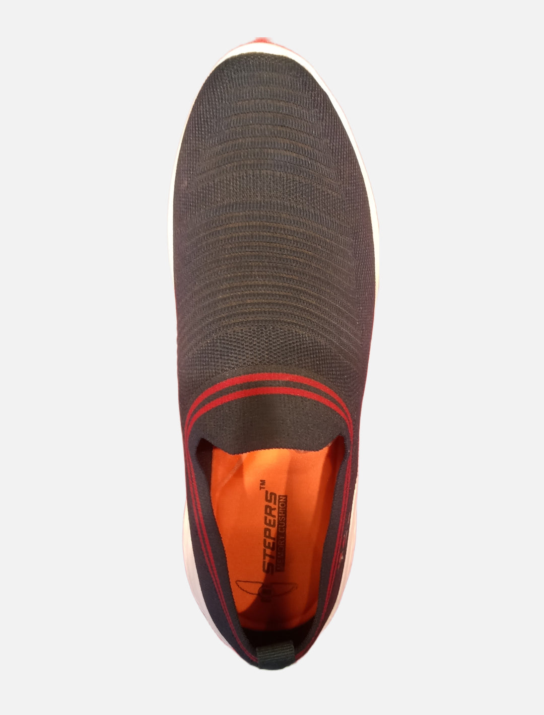 Black Slip-On Shoe with White Sole & Red Accent