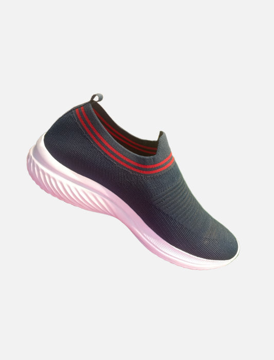 Black Slip-On Shoe with White Sole & Red Accent