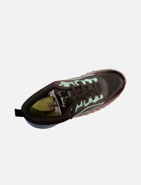 Black Casual Shoes with Light Green Accent